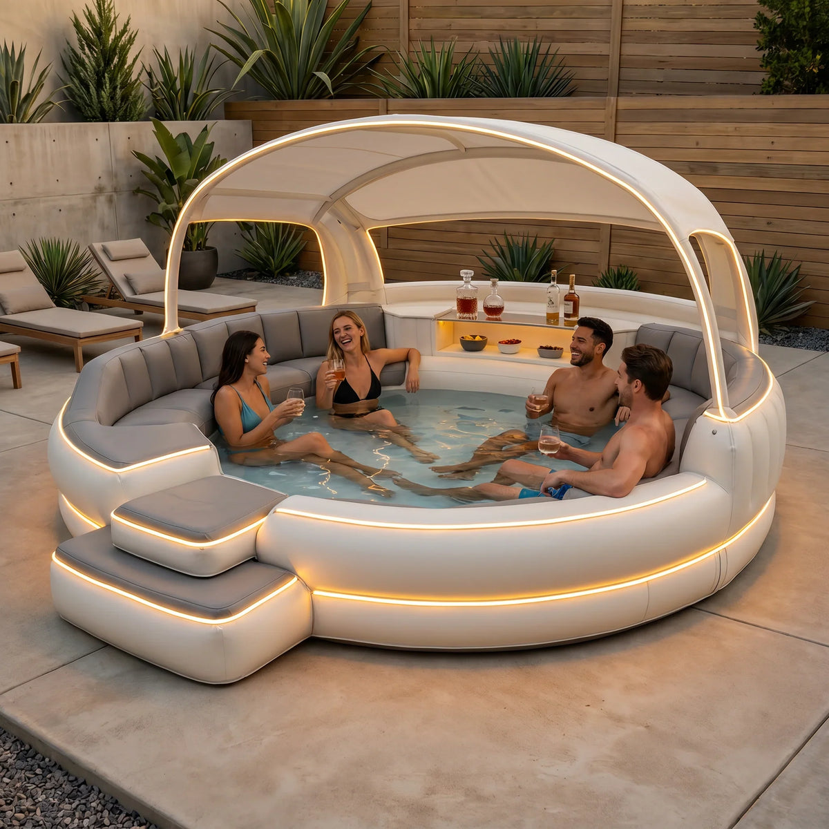 Inflatable Hot Tub with Canopy and Ambient Lighting